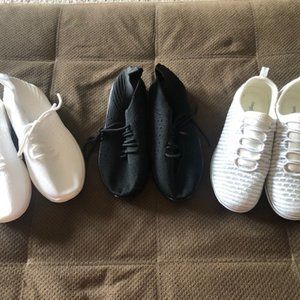3 pair bundle of sparkly, white and black slip on sneakers tennis shoes Size7